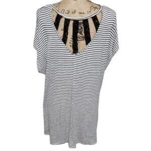 Lane Bryant black‎ & white striped lace trimmed tunic shirt plus size 18 2X